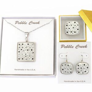 Handcrafted Swarovski Jet Black Crystal & Clay Square Pendant Set